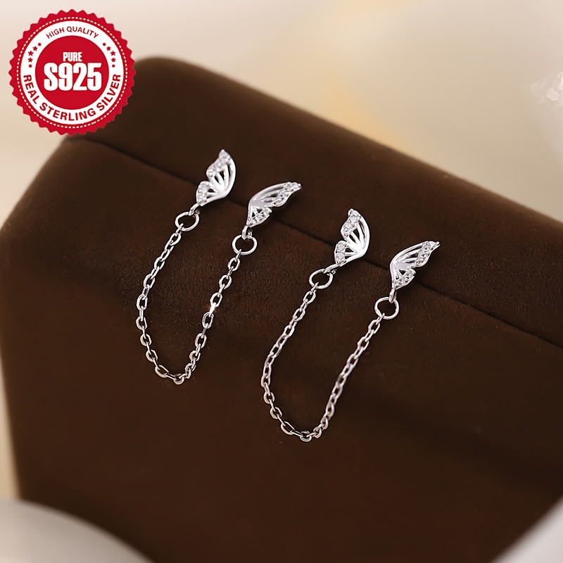 Women's S925 Silver Butterfly Stud Earrings with Zirconia Accents